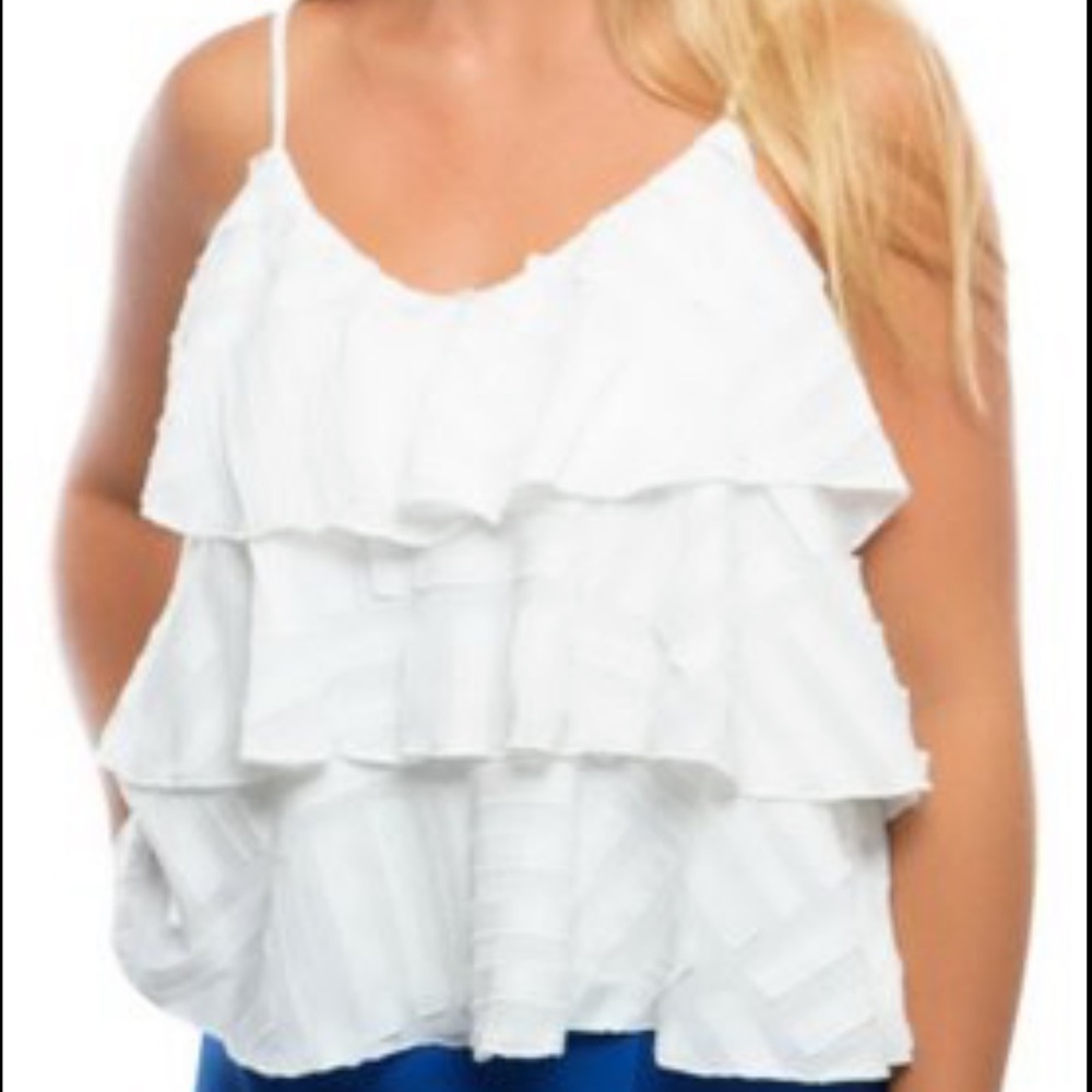 WAVERLY GREY White Ruffle Tank Top